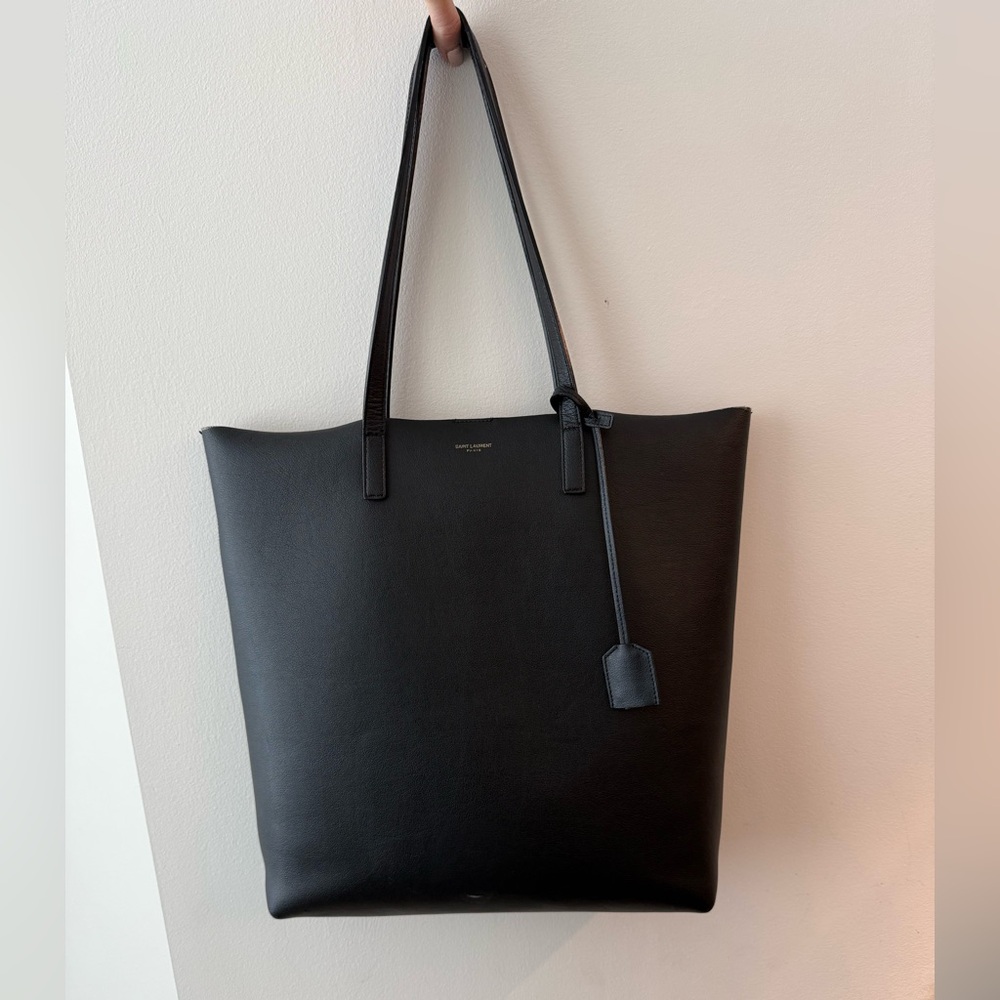 Saint Laurent North/South Medium Leather Shopper Tote Black